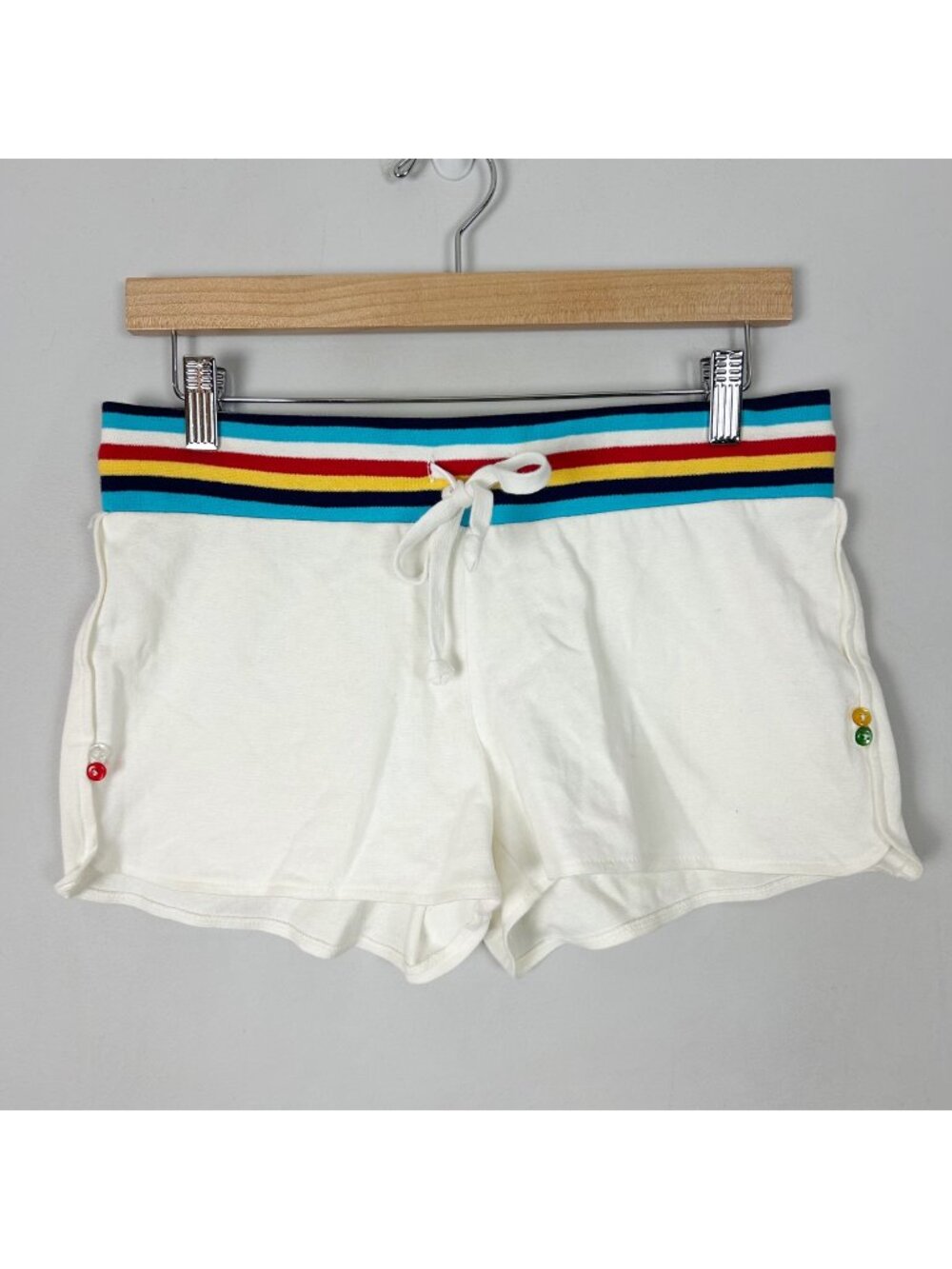 Y2K No Boundaries White Knit Shorts Striped Waistband Retro Sporty Size Medium J